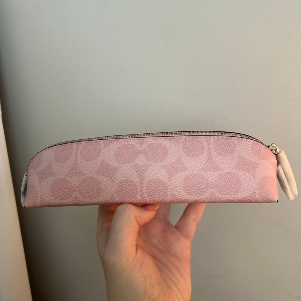 coach powder pink pencil case in signature canvas
